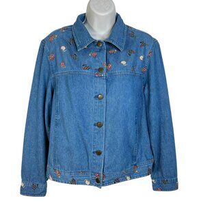 Vintage Mandal Bay Chicken Rooster Denim Shirt Shacket Blue Medium